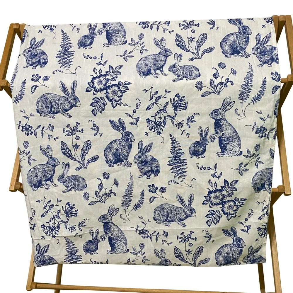 Rachel Ashwell The Farmhouse Blue Toile Bunny Rabbit Cotton Tablecloth 82